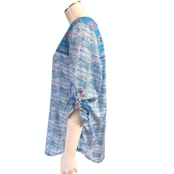 Antilia Femme All Polyester Lightweight Aztec Southwest Short Sleeves Blouse Siz - Picture 2 of 9